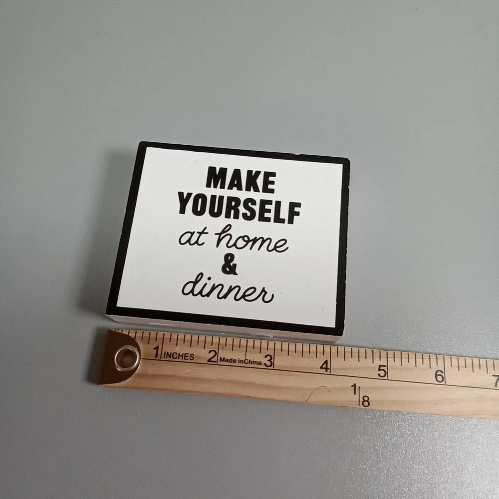 Make Yourself At Home and Dinner Wooden Box Sign Black White Farmhouse Decor 4x4